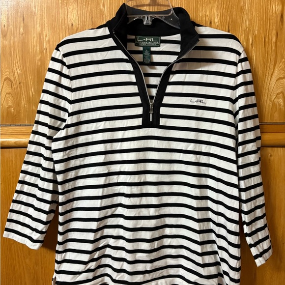 Ralph Lauren Tops - Women’s Ralph Lauren Active Black and White Striped Quarter Zip Top